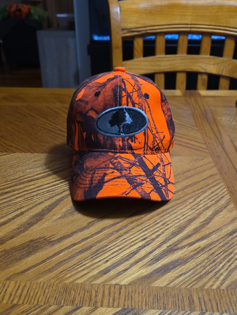 Orange Camo Baseball Cap with Tree Patch